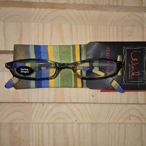 Wink Fancy Slim Green Stripe Reading Glasses +1.25 w/ Matching Case Rectangular